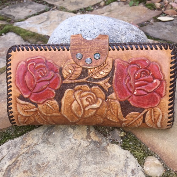 Handbags - Vintage Tooled Leather Long Wallet